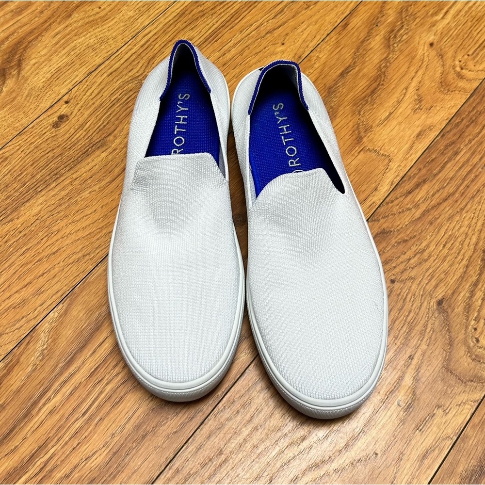 Rothy's White Slip-On Sneakers with Blue Insole and Trim - Picture 10 of 12